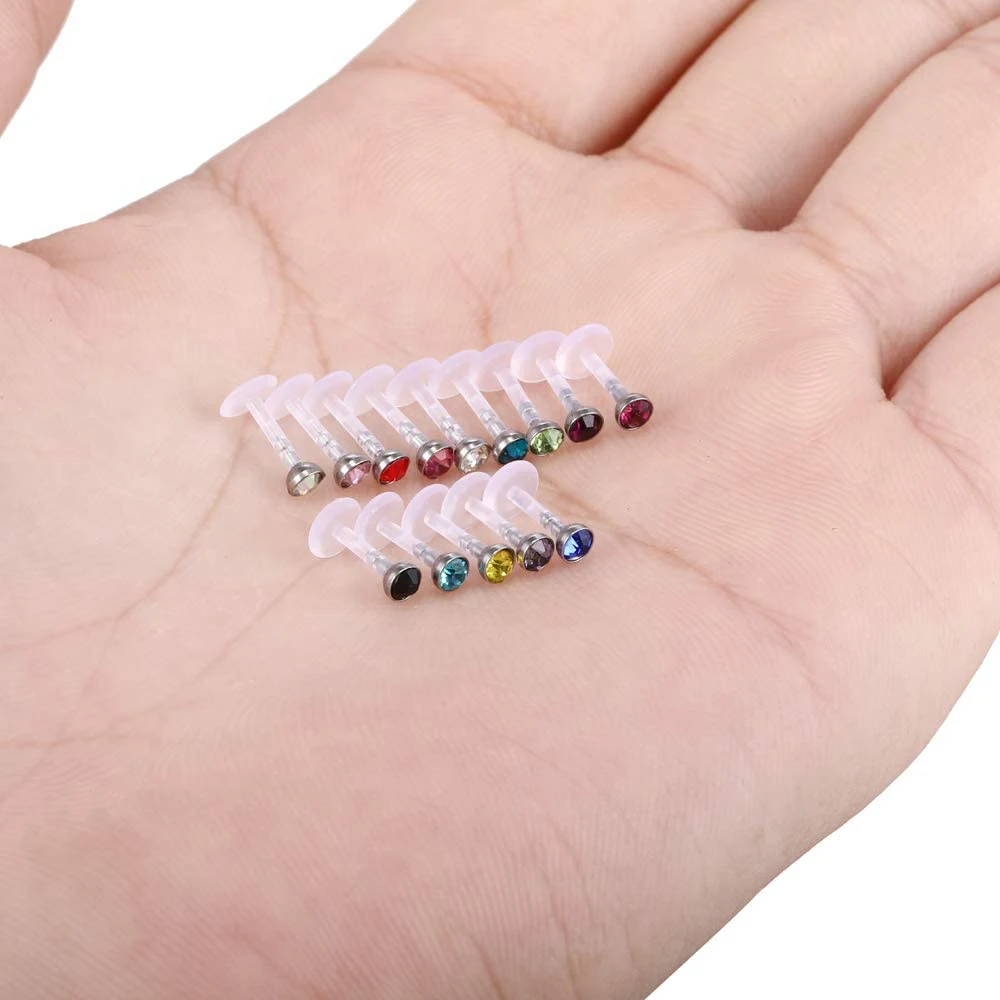 WKOUD 10pcs Labret Lip Rings Bioflex Labret Tragus Helix Cartilage Earring Stud Medusa Monroe Piercing