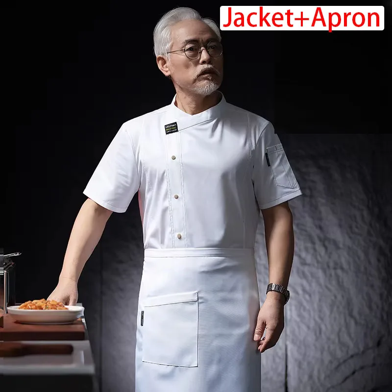 Hochwertige 2-teilige professionelle Uniform-Kochjacke und Schürze, Hotel-Overalls, Kochkostüm, Catering, Küchenkleidung, Kochhemd