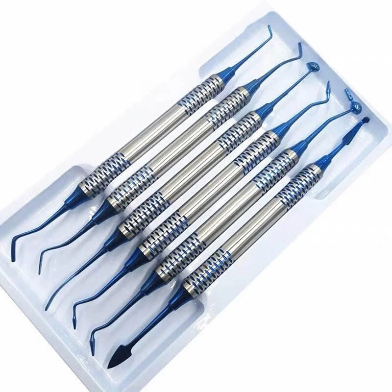 

6 Pcs Dental Orthodontic Composite Resin Filling Shovel Set Spatula Titanium Gold Plated Head Resin Filling Set Thick Handle