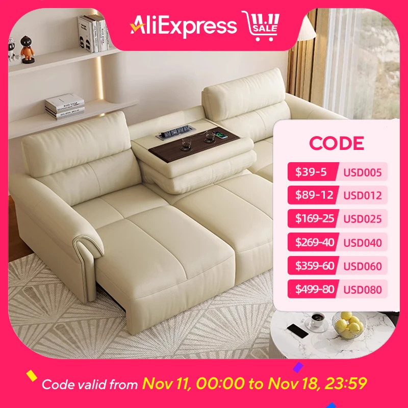 

Электрический скандинавский кожаный диван, бежевый дизайнерский USB-итальянский современный двойной диван для гостиной, роскошная мебель для дома Divano Soggiorno