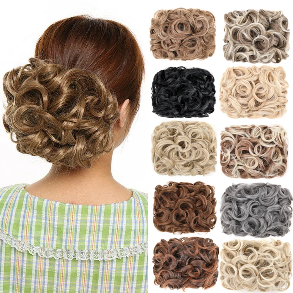 Short Messy Curly Synthetic Hair Bun Extension with Easy Stretch Combs Updo Scrunchie Chignon Tray Ponytail Hairpiece for Women