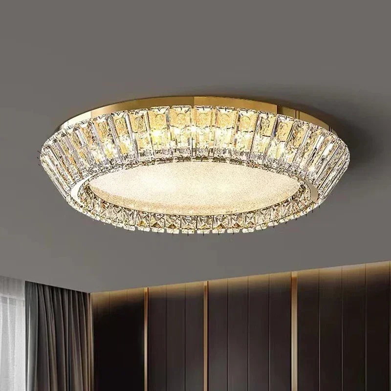 Crystal Ceiling Light Gold Round LED Ceiling Lamp Glass Multicolor Stainless Lighting Fixture for Dining Living Room