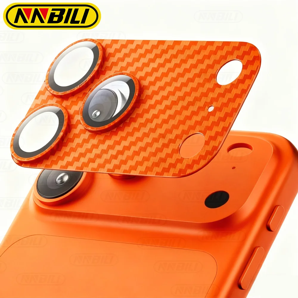 NNBILI 1개 오리지널 럭셔리 카본 파이버 텍스처 메탈 카메라 렌즈 보호기 강화유리 아이폰 17프로 맥스 17 프로에 적합