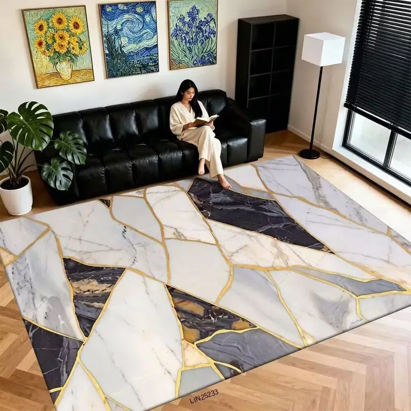VIKAMA Marble Area Rug White Grey Gold Vein Modern Non Slip Soft Washable Floor Carpet for Living Room Bedroom Home Decor