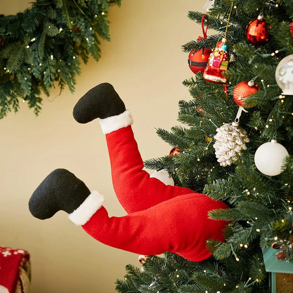 

2pcs Red Santa Prosthetic Legs Christmas Decoration for Tree Wreath Elf Stuffed Fake Photography Prop Holiday Gift Idea