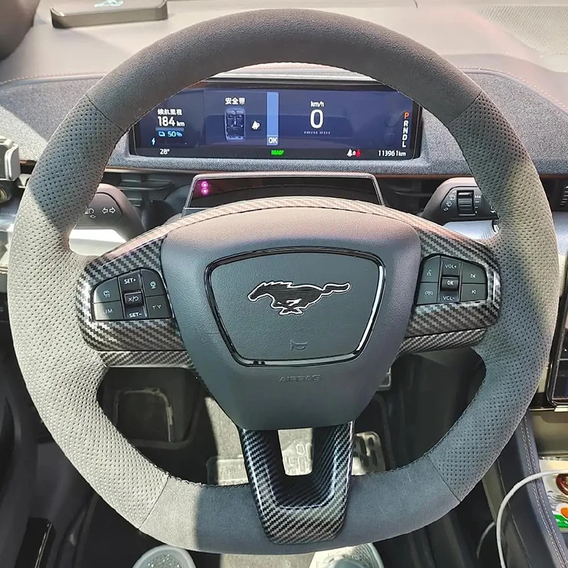 for Ford Mustang Mach-E 2021-2024 Hand-Stitched Non-Slip suede Customize Car Steering Wheel Cover