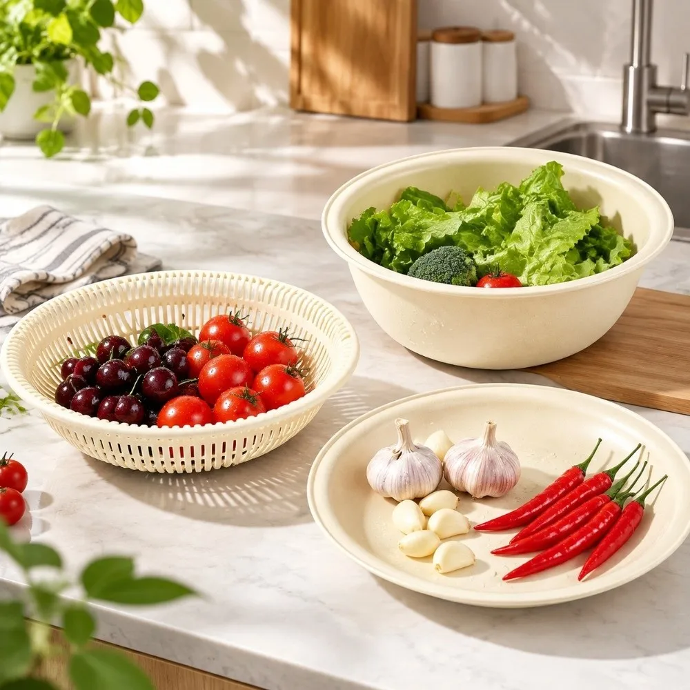 3Pcs/Set 3in1 Vegetable Washing Basin Large Capacity Stackable Fruit Drain Basket Multi-functional Quickly Drain 3