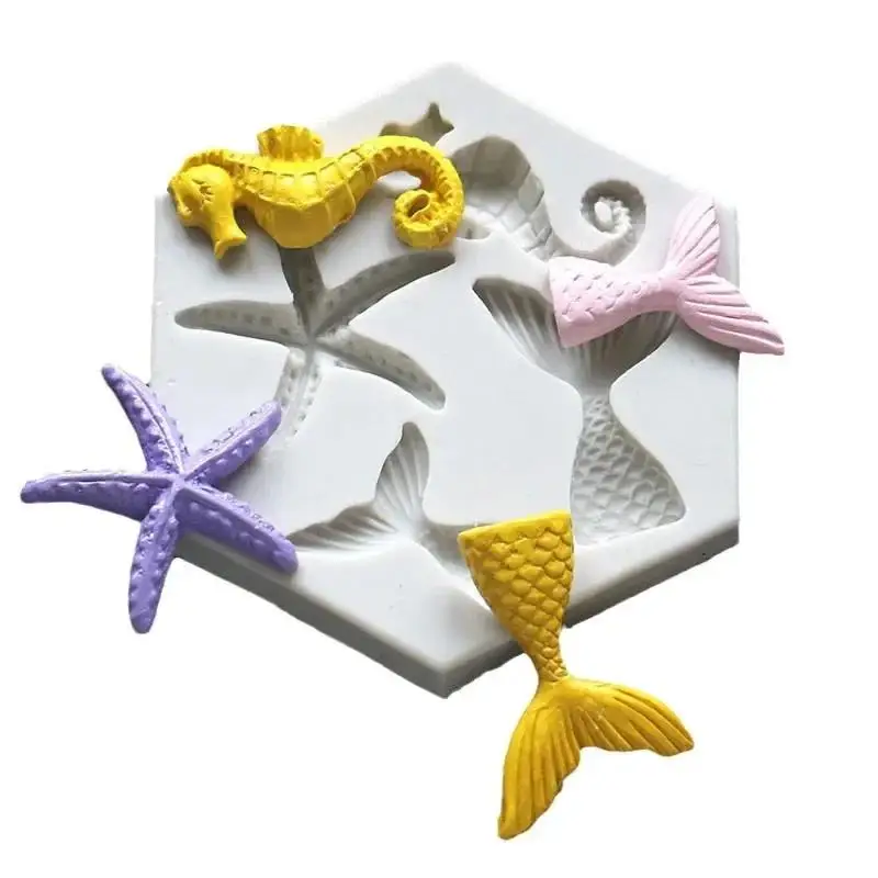 Silicone Handmade Molds Mermaid Fish Tail Marine Life Fondant Sugarcraft Chocolate Decorating Baking Cake Tools Resin Clay Mould