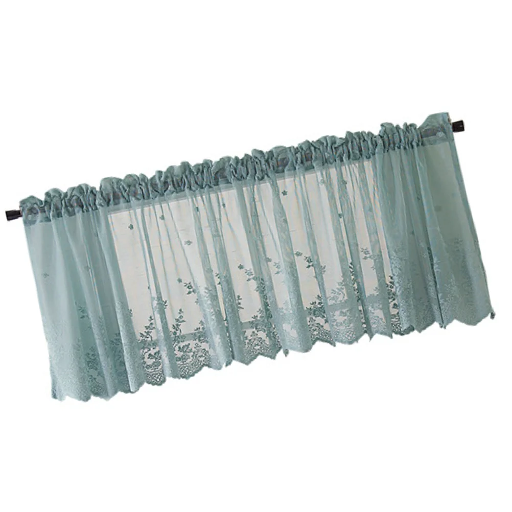 الدانتيل 74X61Cm الأزرق نمط قصير لنافذة المطبخ الحمام ديكور نصف الستار الشمس برهان البوليستر نافذة الستار