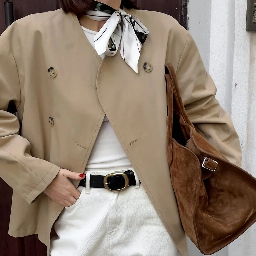 

Women's V-neck Double-Breasted Loose Jacket Coat European American Style Autumn Winter Fashion Windbreaker