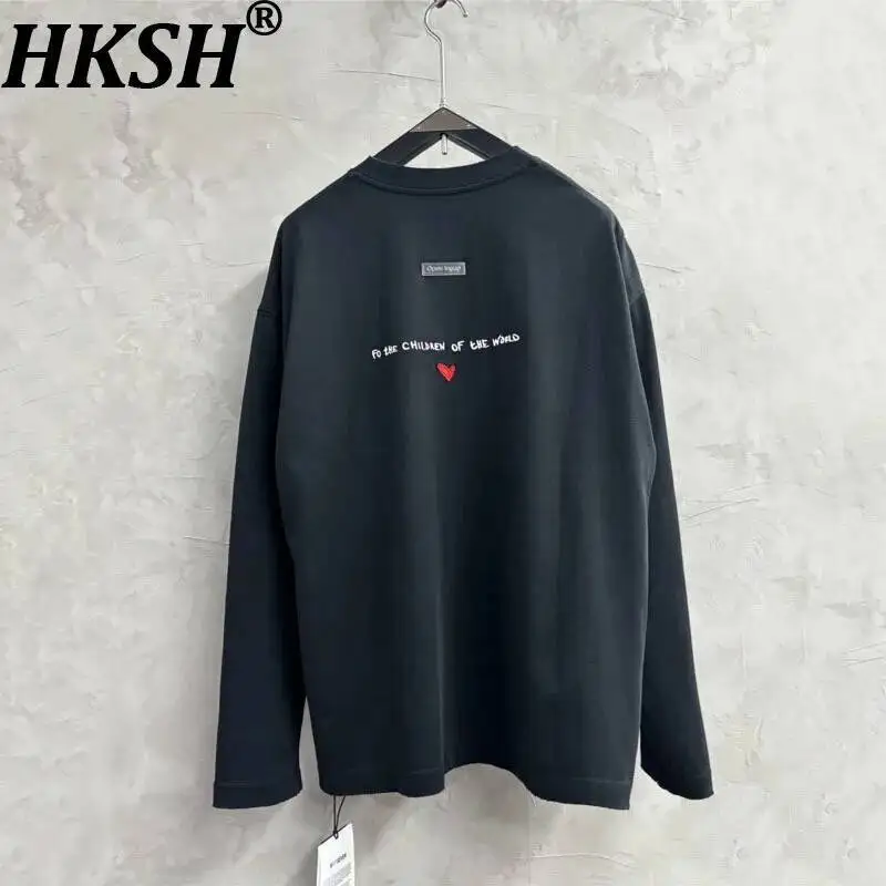 

HKSH Spring Autumn New Men Tide Loose Long Sleeve T-shirt Chic Casual Streetwear Design Frayed Digital Printing Tops Ins HK12760