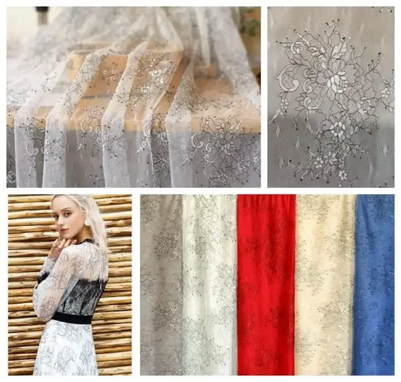

Black White Flower embroidery Lace Fabric Floral lace For Girl Dress Tutu Dress Wedding Dress Bridal Veil Prom Gown 1 yard