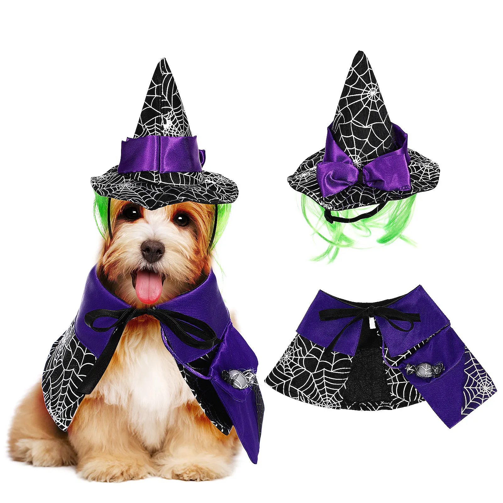 ハロウィーン猫コスチューム1セット:猫用ケープ、円錐形帽子、 - Party Hat Cone のレビューと価格