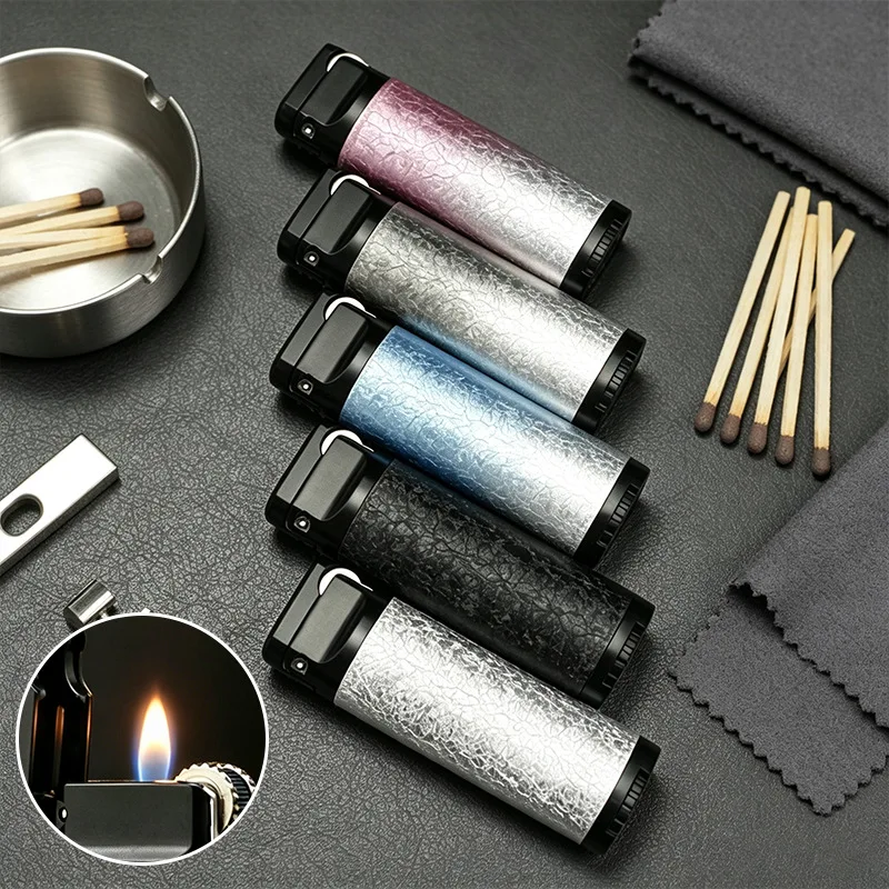 New Gradient Wrinkle Grinding Wheel Lighter Metal Flying Fire Inflatable Cigarette Lighter Portable Wholesale