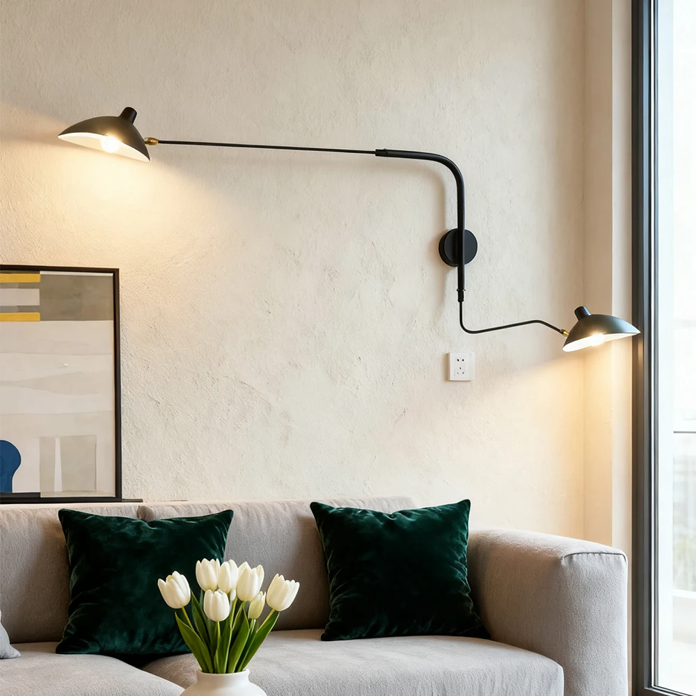 Nordic Retro Spider Serge Mouille Wandlampen, verstellbares langes Arm-LED-Licht für Nachttisch, Schlafzimmer, Wohnzimmer, Arbeitszimmer, Heimdekoration