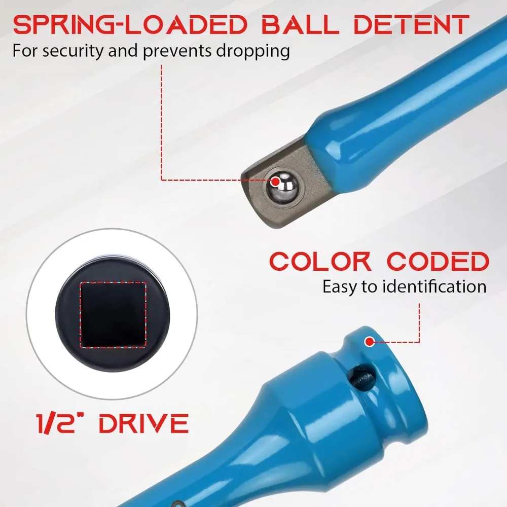 1/2 "Antriebs drehmoment begrenzung Verlängerung stangen satz, 10-teiliger Schlag drehmoment begrenzer mit 8 Zoll farb codierten CR-MO Drehmoments ticks