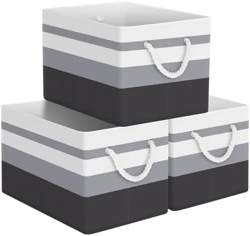 

Collapsible Storage Bins, 3-Pack Grey Organizers with Handles