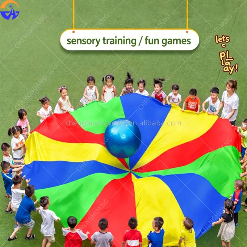 2M-4M Diameter Kids Outdoor Teamwork Game Prop Rainbow Parachute Toys Jump Bag Bounce Play Mat School Activity Puzzle Game
