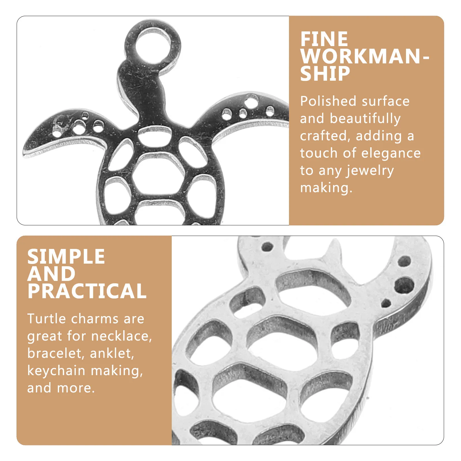 

5pcs Stainless Steel Turtle Pendant Charm Crafting Accessories Silver Color Sea Animal Jewelry Making Bulk Supply