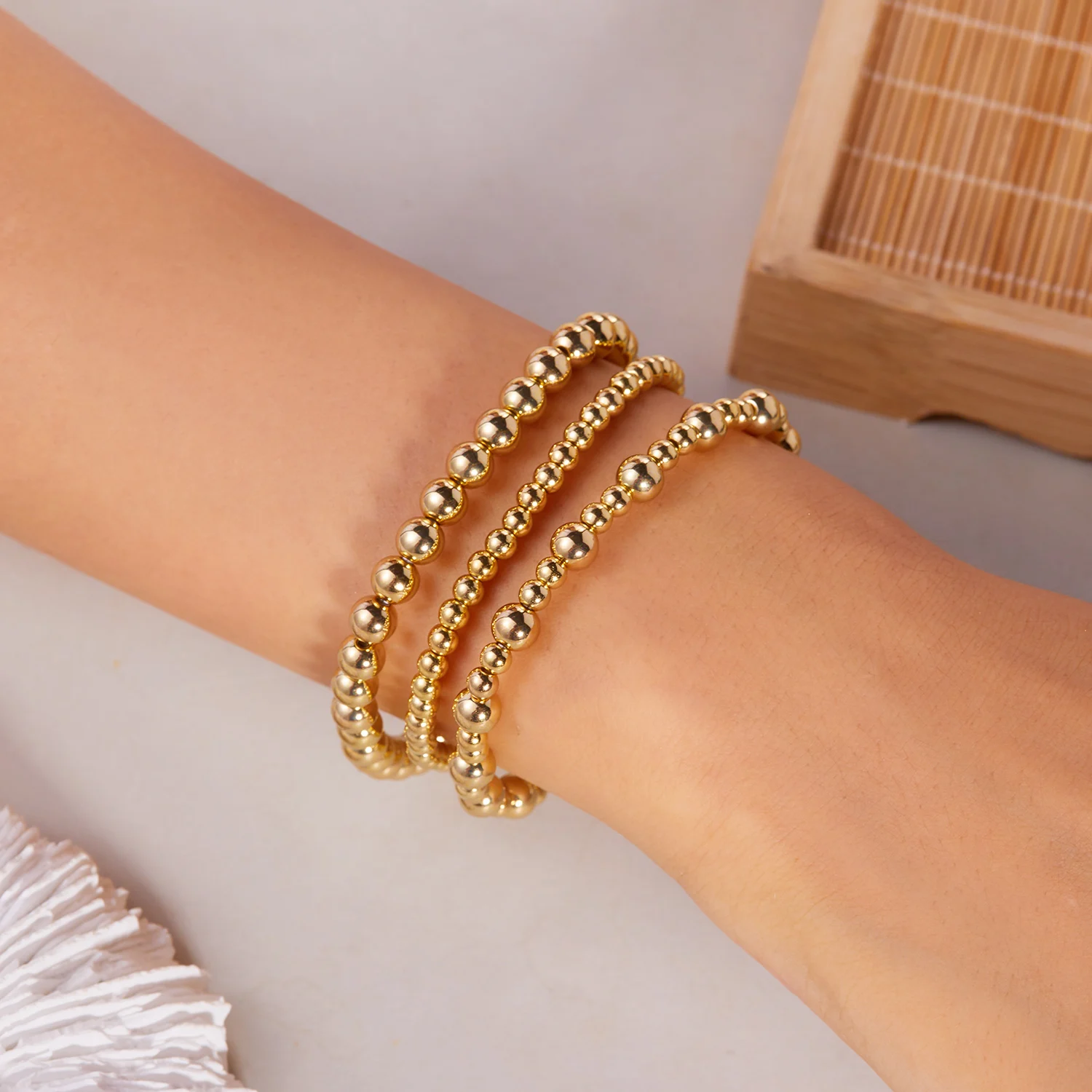3 Pcs/Set Elegant Imitation Pearls Handmade Beaded Bracelets for Women VIntage Gold Color Beads Bracelet Wedding Jewelry Gifts image 4