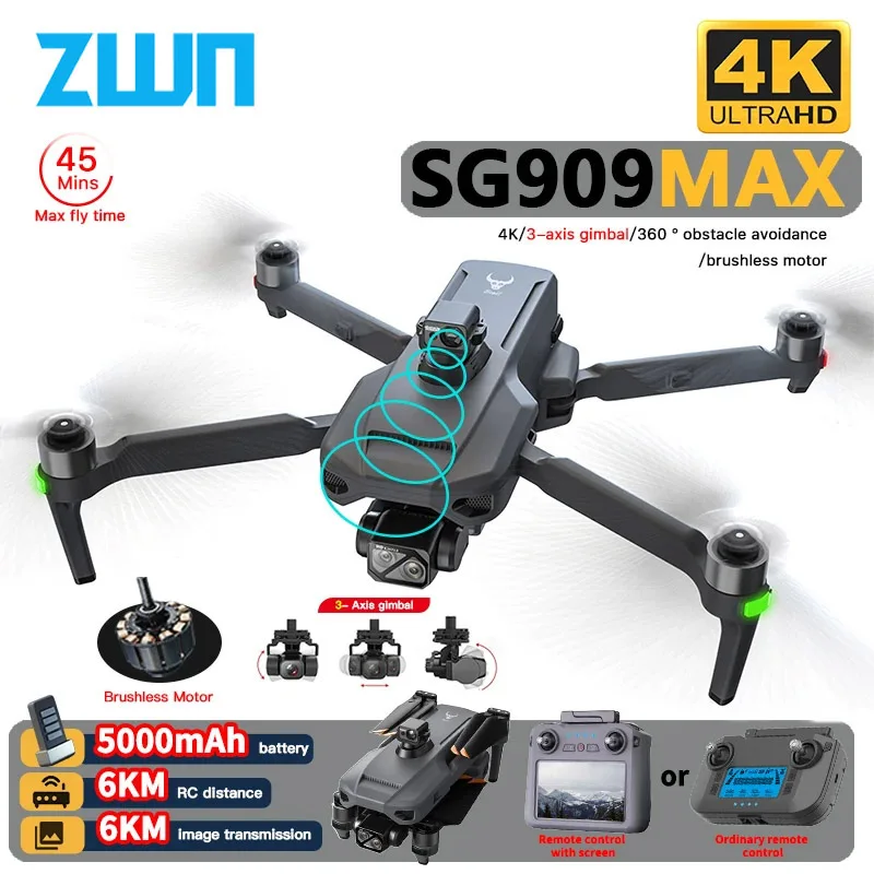 

ZLL SG909 SG909MAX GPS Professional Drone With 4K Camera 3-Axis Gimbal 360 Obstacle Avoidance Touch Screen FPV Brushless RC Dron