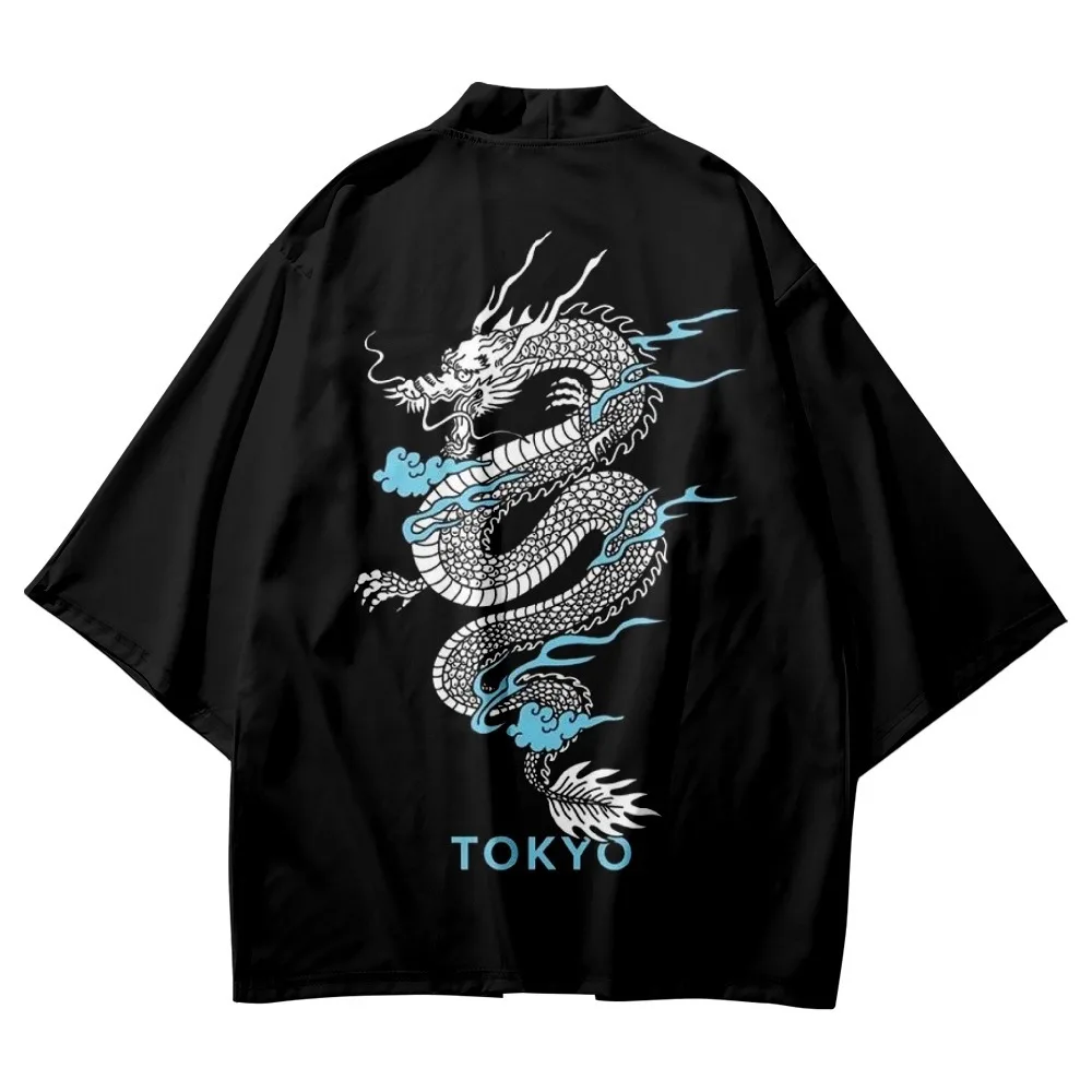 

Chinese Dragon Print Shirts Coat Traditional Kimono Men Women Yukata Japanese Streetwear Cardigan Cosplay Haori Clothing