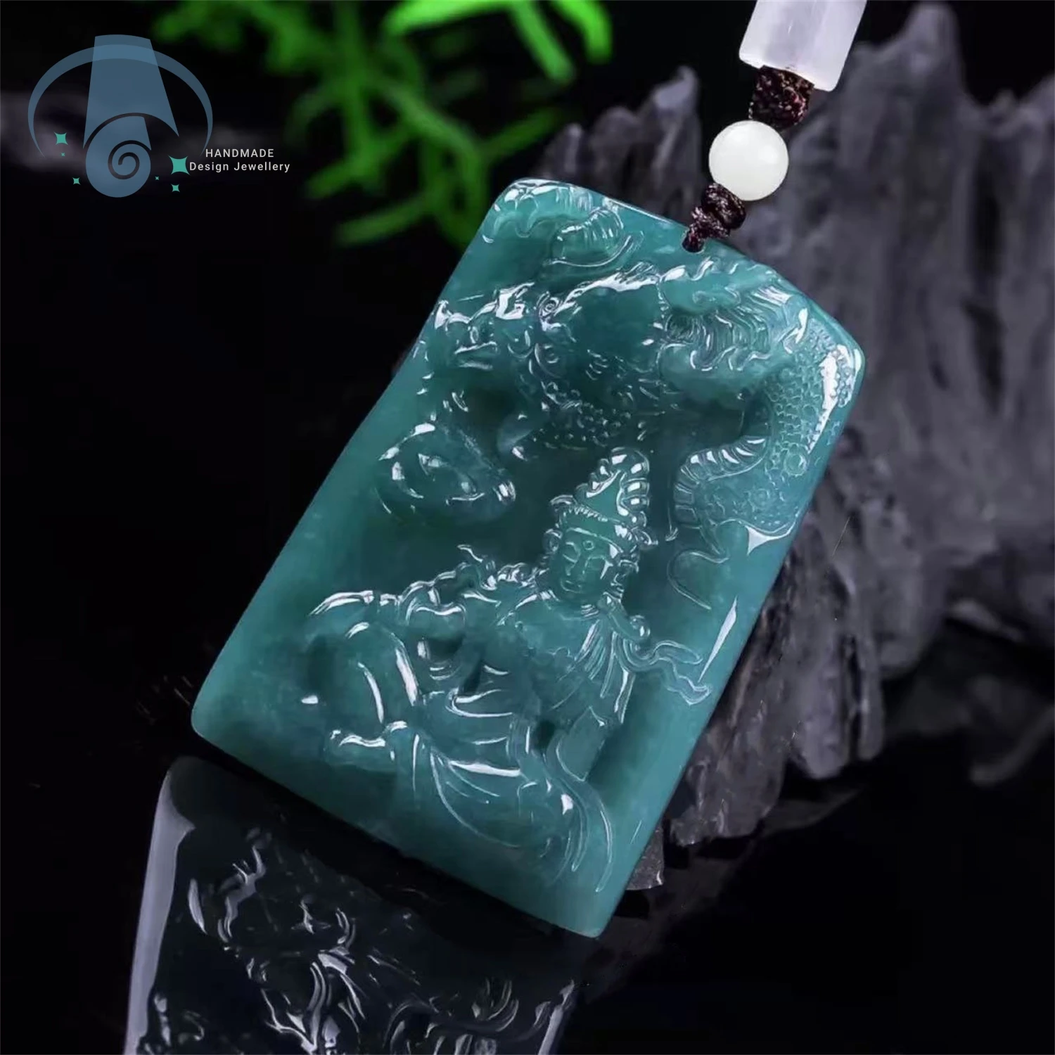 Natural Type A Jadeite Icy Blue Water Prosperity Business Success Dragon Pendant Unisex Jade Gift for Men Women Couple Excellent