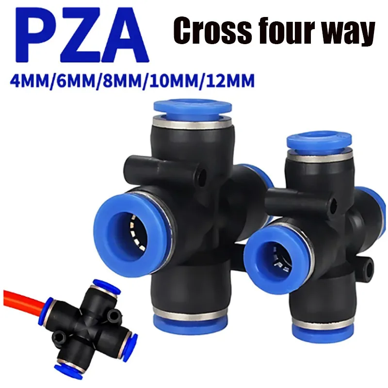 2 uds PZA conector rápido neumático PZA-4/6/8/10/12mm-conector rápido de cuatro vías para compresor de aire tubo de PU