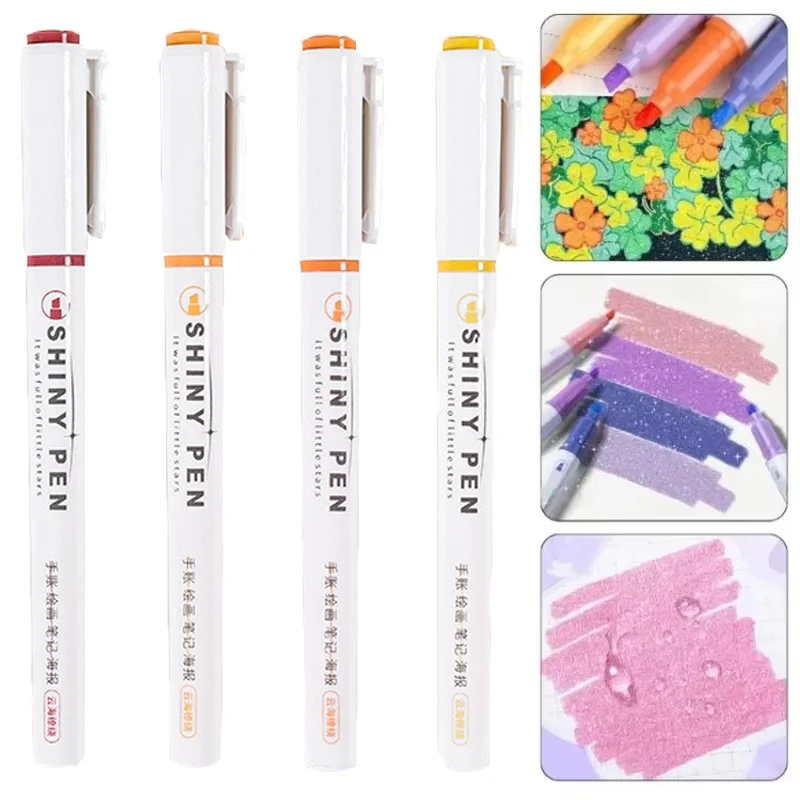 4 Colors Pastel Glitter Highlighters For Students Kids Drawing Notes Star Glitter Shiny Doodle Marker School Writing Supplies