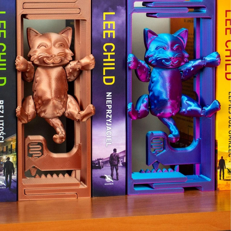 Hanging Cat Adjustable Bookends 3D Cat Decorative Book Nook Shelf Ornaments Innovative 3D Printed Cat Book Ends For Book Holders