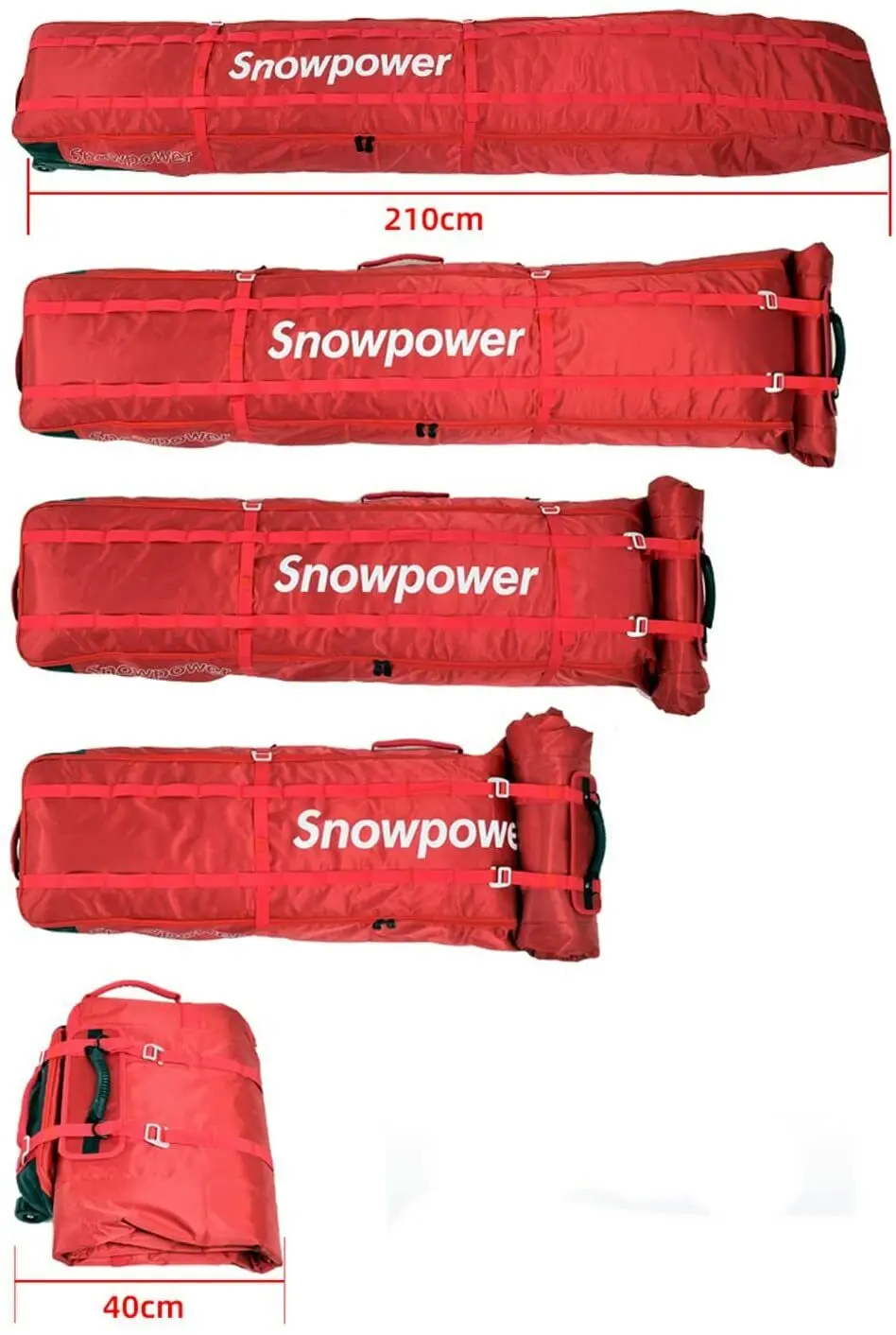 Sac à roulettes de ski à longueur réglable, étanche, entièrement rembourré, sac à air de voyage, ski professionnel, 506