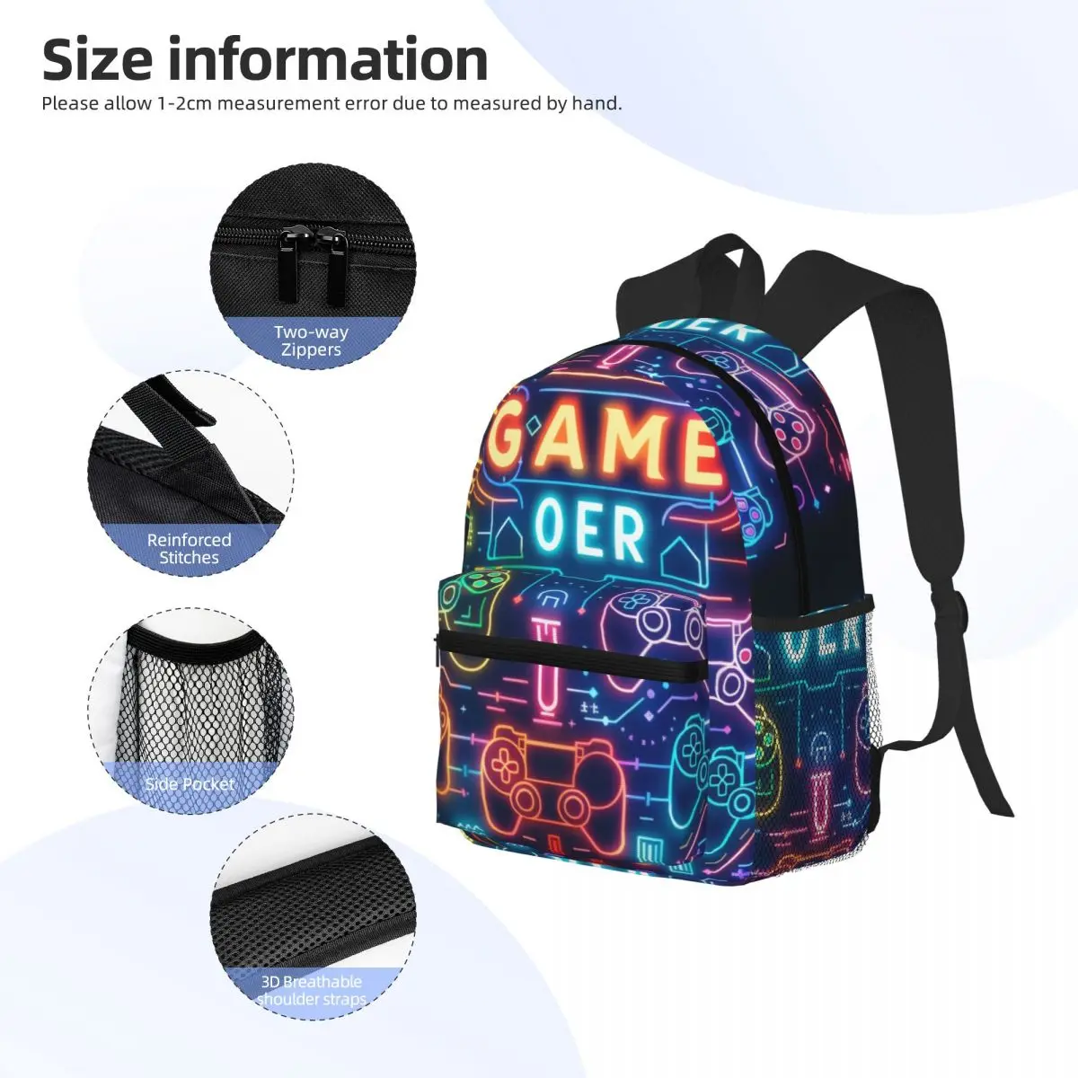 Video Game Weapon Gamer Play Gaming Background Casual Daypack Travel School Bag with Pockets for Women College