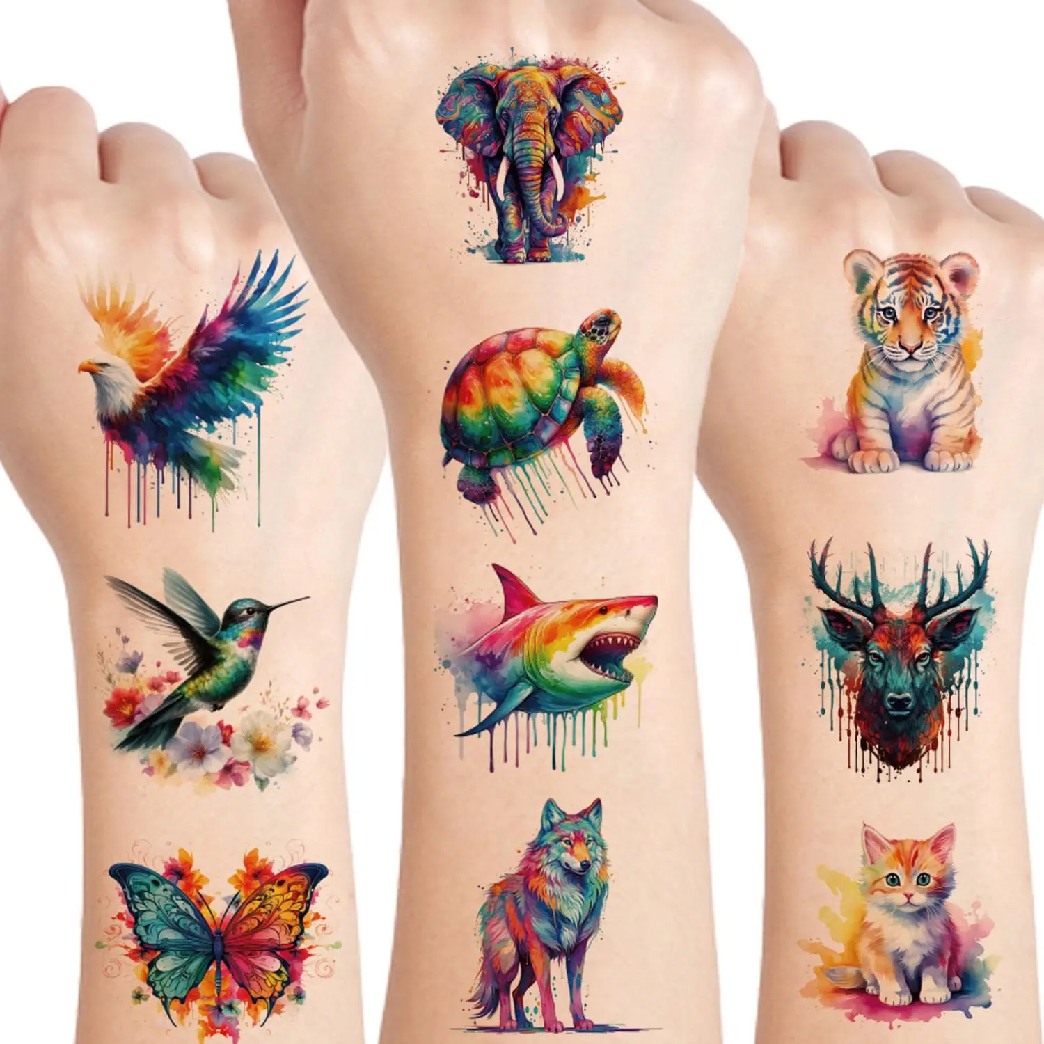 

60Pcs Watercolor Animal Temporary Tattoos for Kids - Cute Stickers for Party Favors