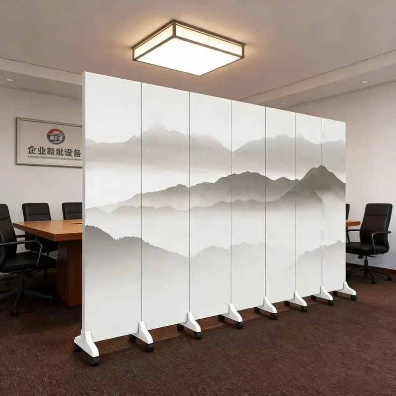 Chinese Style Folding Screen Room Divider Simple Ink Landscape Painting Portable Partition for Living Room Entrance Home