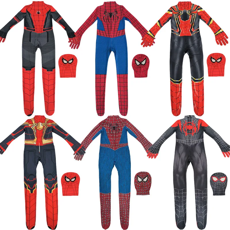 

In stock Spiderman Cosplay Fantasy Costumes Jumpsuit Miles Morales Superhero Halloween Carnival Zentai Bodysuit Cyber​​punk