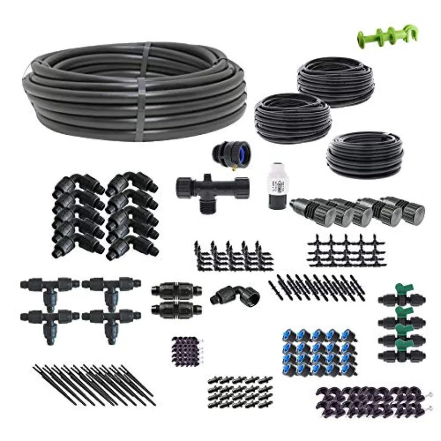 Drip Irrigation Kit for Raised Bed Gardening - UV-Resistant Polyethylene, Black, Easy-Connect Fittings Adjustable Emitters