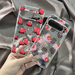 Lovely Pink Strawberry Fruit Clear Phone Case For Google Pixel 8 Pro 9 Pro XL8A 8 7 6A 5G Cute Floral Soft TPU Back Cover Shell