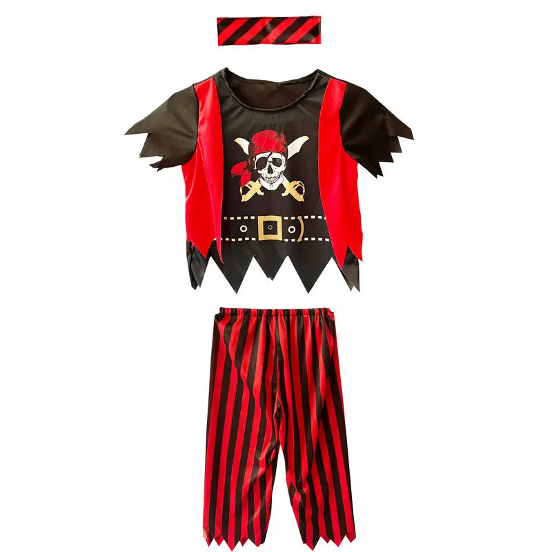 Funny Children's Performance Costumes Pirates Headbands Tops and Pants Children's Party Pirate Hat Costumes
