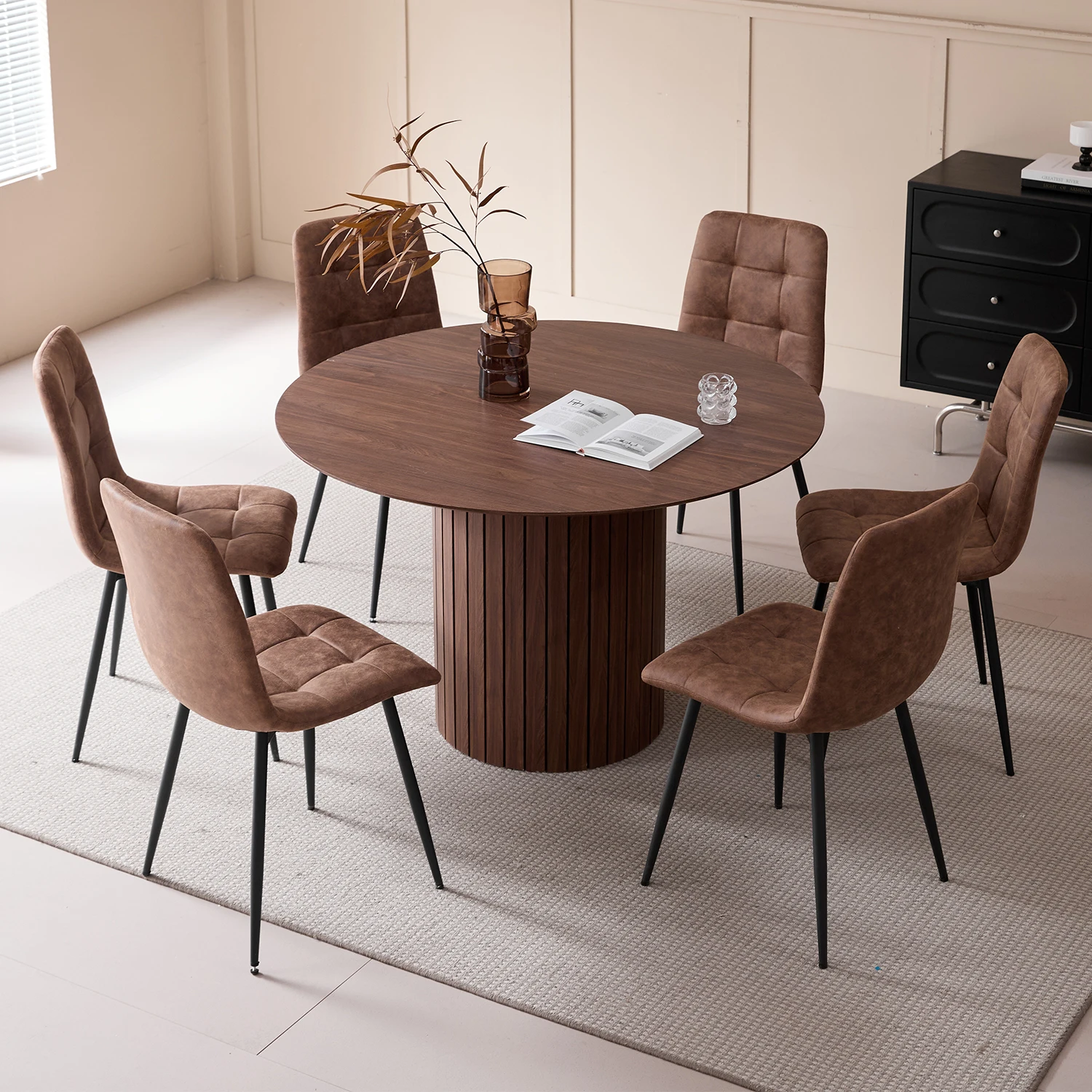 EGOONM Runder Esstisch Nordischer Tisch für 4–6 Personen, runder Esszimmertisch mit Holzsockel, Küchen-Esstisch Φ120 cm – Detail 7