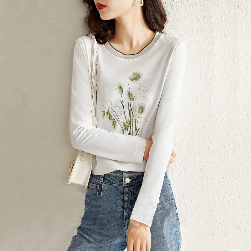 O-Neck Casual Printing Comfortable T-Shirts Floral Slim Spring Summer Women's Clothing Nylon Cotton Skin Friendly 2022 Fashion