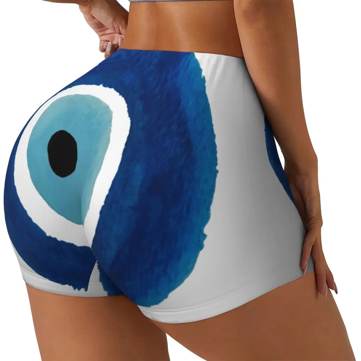 Custom Watercolor Evil Eye Nazar Painting Gym Biker Running Shorts Women's Hamsa Lucky Charm Workout Yoga Shorts