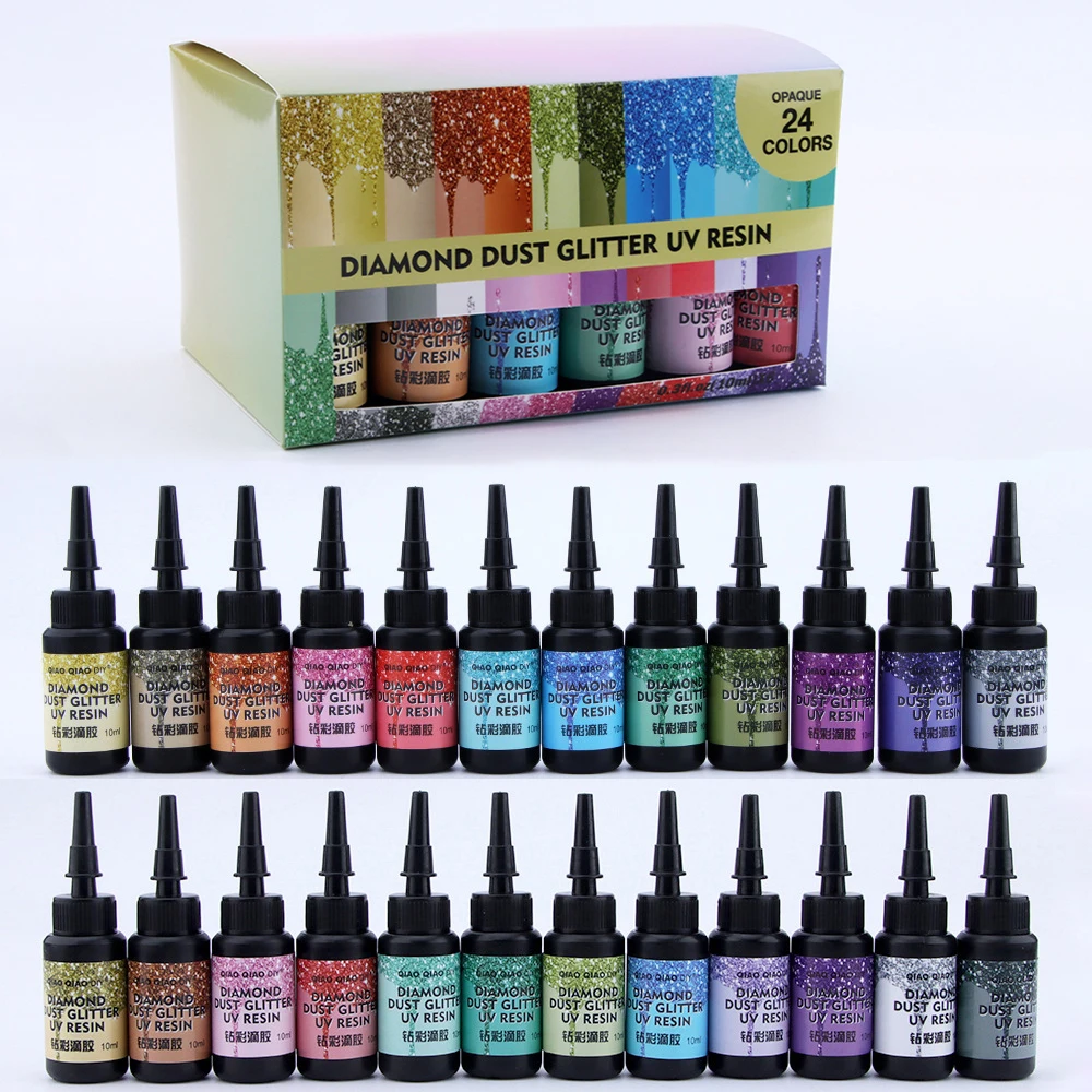 6/12/24Colors UV Resin Glue Drill Flash DIY Epoxy Resin UV Glue Pigment Ultraviolet Curing Jewelry Making Gel Quick Drying Glue