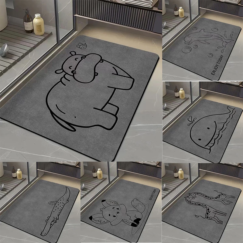 دياتوم الطين الحمام حصيرة خط الفن الكرتون الحيوان نمط سريعة الجافة ماصة البساط عدم الانزلاق المرحاض سجادة باب فرس النهر الزرافة التمساح #1