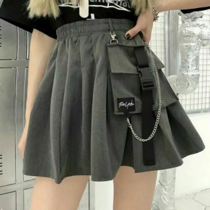 

Girls Punk Skirt Gothic Chain Pleated Skirt Harajuku Street Dance Skirt