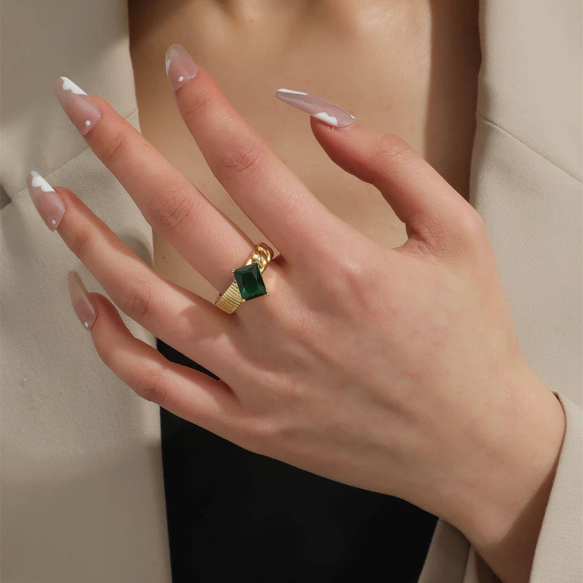  18KGP Rectangle CZ Adjustable Size Rings For Women Wedding Engagement Party Gifts image 2