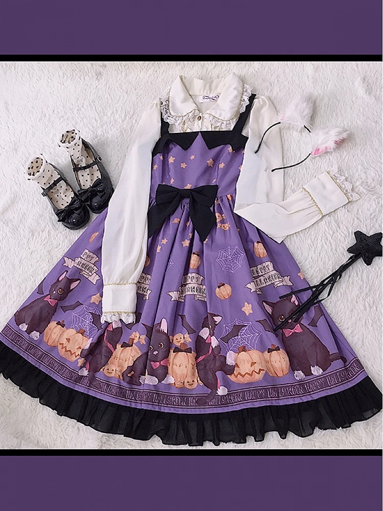 Robe Lolita JSK imprimée pour Halloween, avec nœud