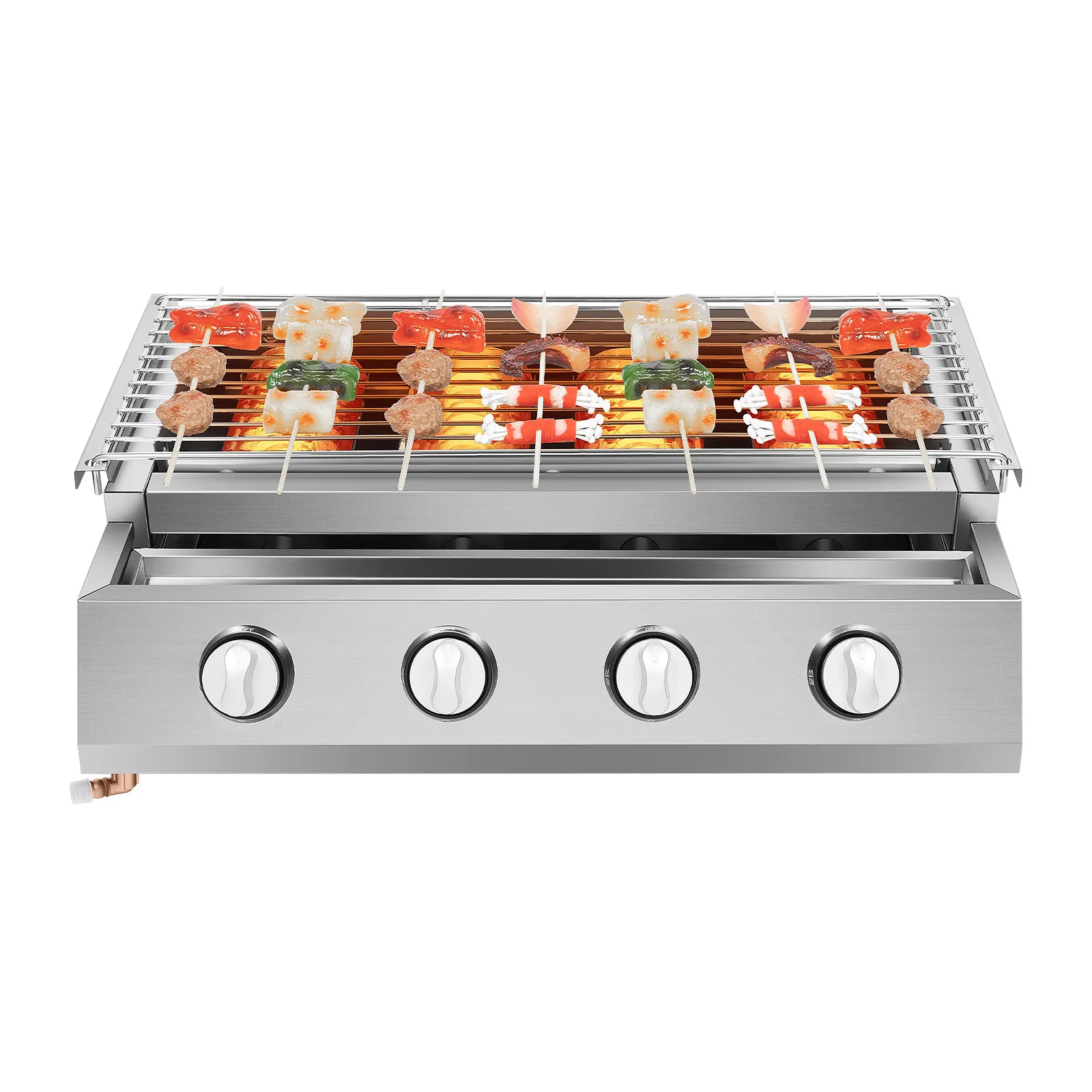 Griglia a Gas a 4 Bruciatori con Piastra Infrarossi per Barbecue all'Aperto, Campeggio e Picnic, con Altezza Regolabile e Vassoio Olio, Ampia Superficie di Cottura