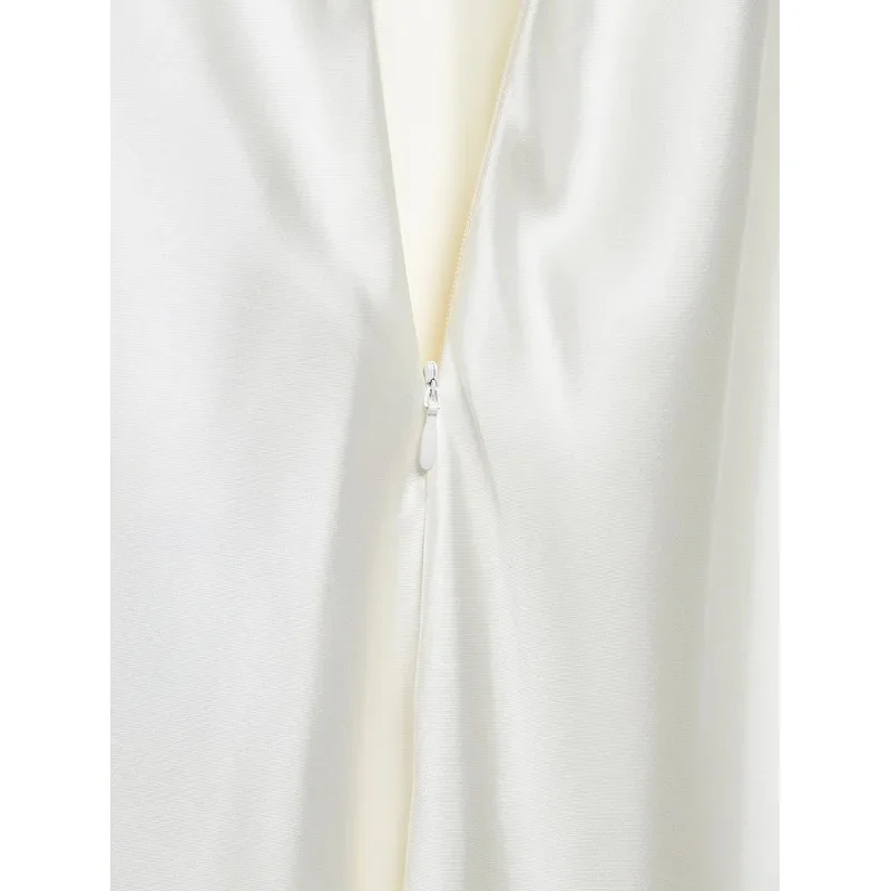 Retro Casual ärmelloses langes Kleid mit V-Ausschnitt für Damen, weißes Seidensatin-Hosenträger-Design, modisches Party-Sommer-Abendkleid