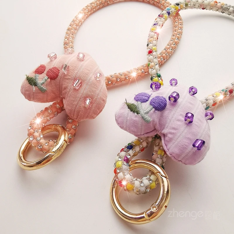 Tali Gantungan Ponsel Cherry Heart Tali Pergelangan Tangan Pendek, Tali Gantungan Casing Ponsel Anti Jatuh untuk Luar Ruangan Produk Baru