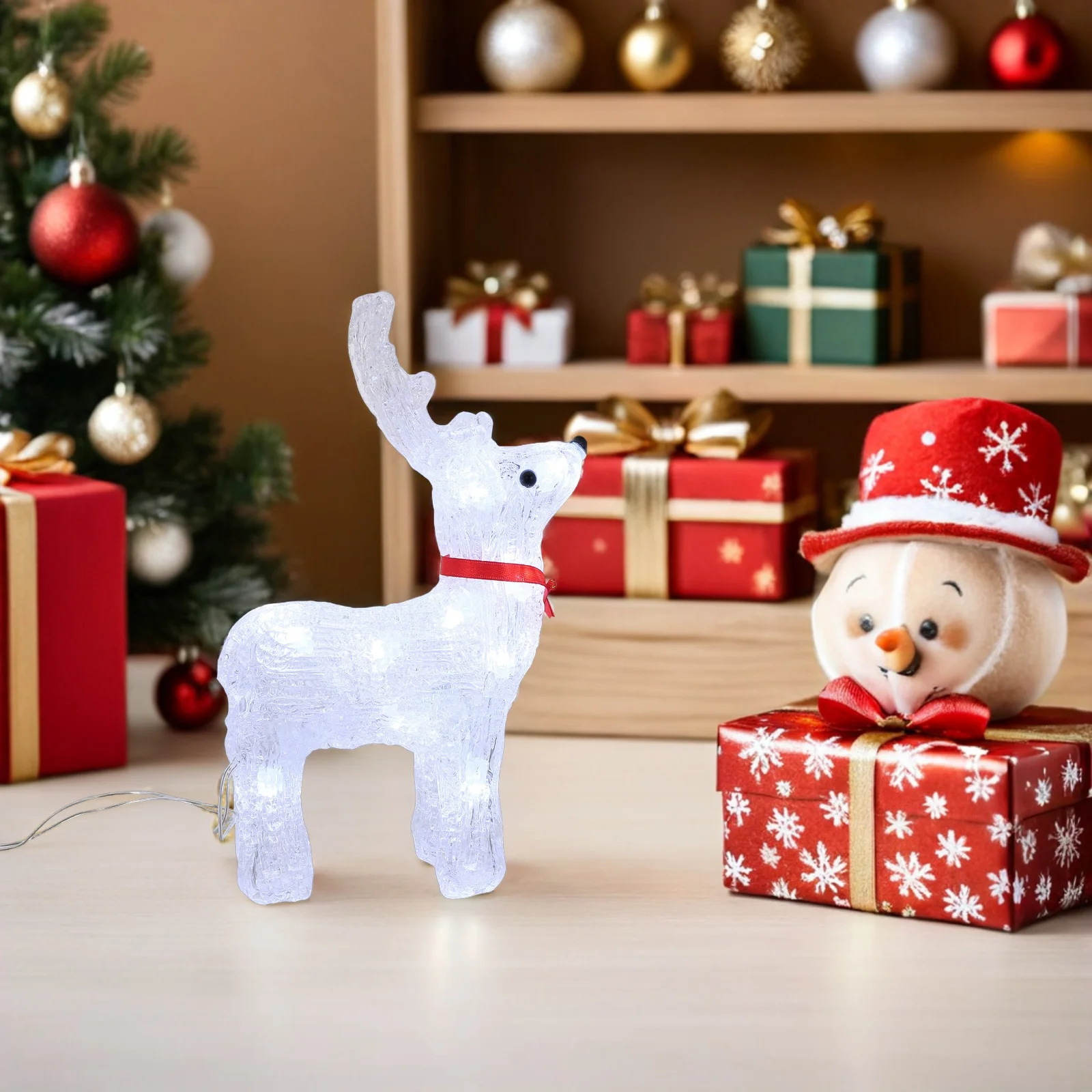 

Light-Up Reindeer Christmas Figure Plastic Sculpture Centerpiece Holiday Window Display Prop Tabletop Ornament Decorative